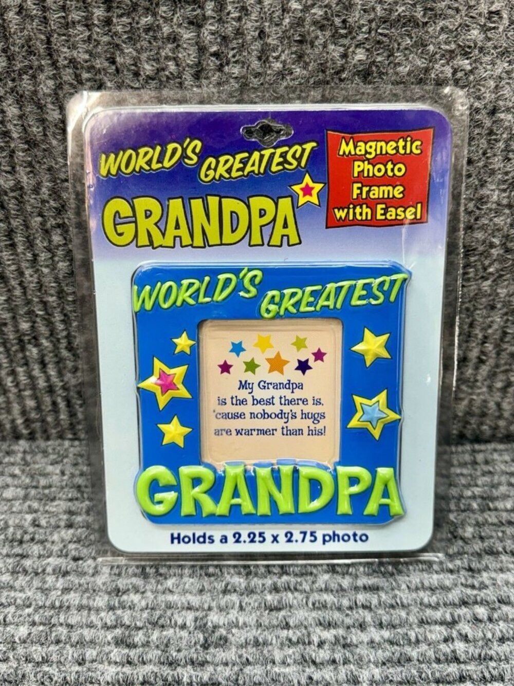 Vintage Worlds Greatest Grandpa Magnetic Photo Frame with Easel Hard Rubber 90s